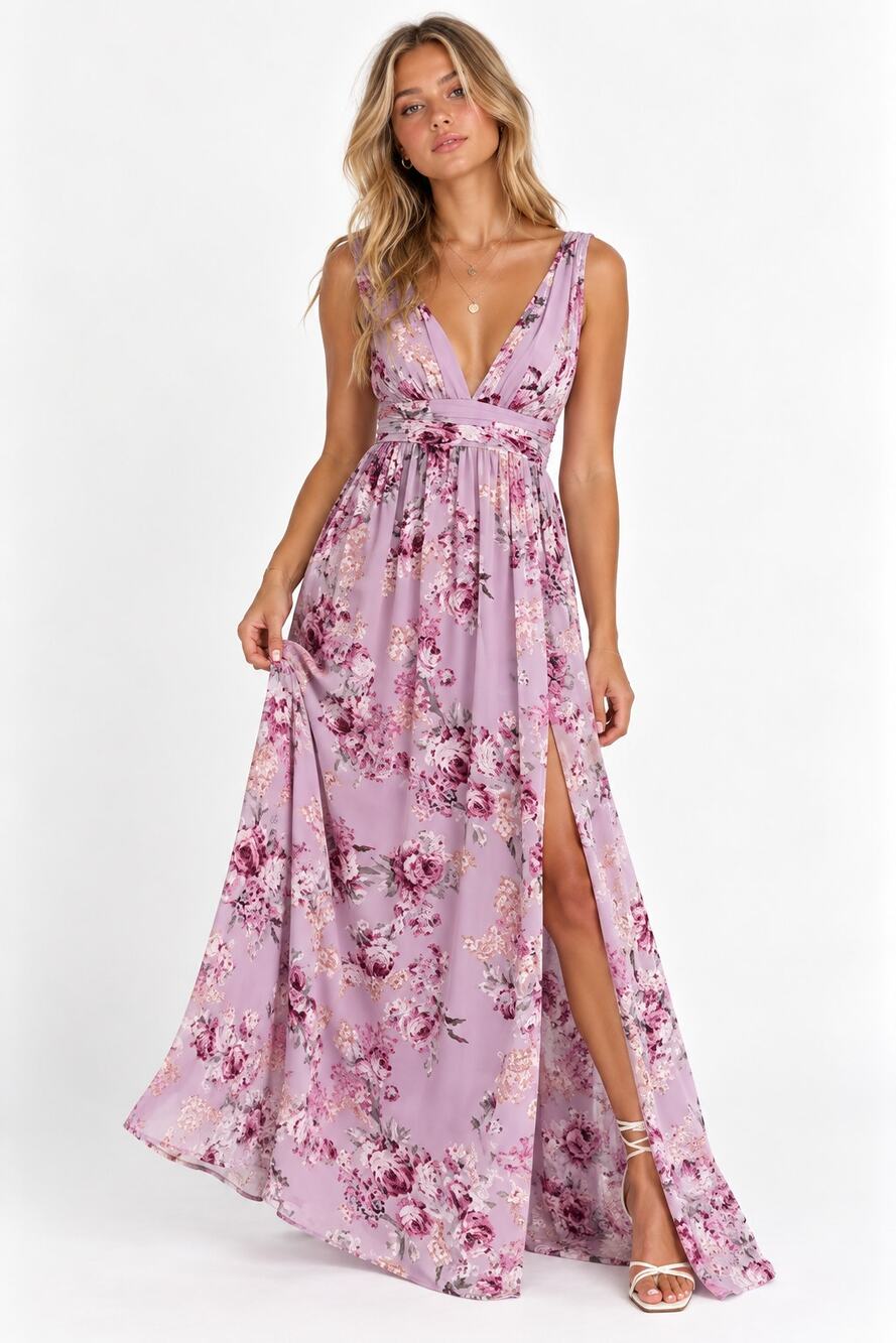 Lulus NEW Meandering Garden Maxi Dress Womens Medium Lavender Floral Long Formal